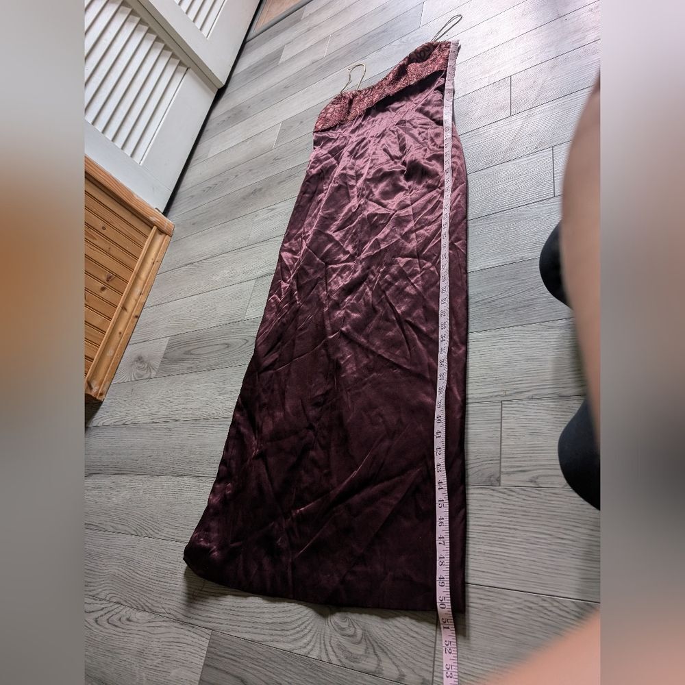 Vintage Laundry By Shelli Segal 1995 Embroidered Leaf Formal Burgundy Dress 10 - Picture 2 of 15